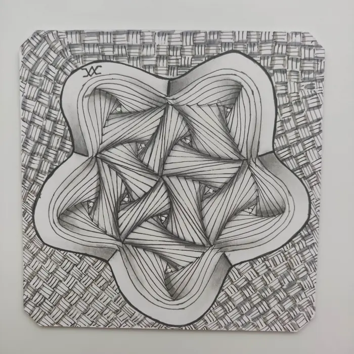 Finished black and white Zentangle tile